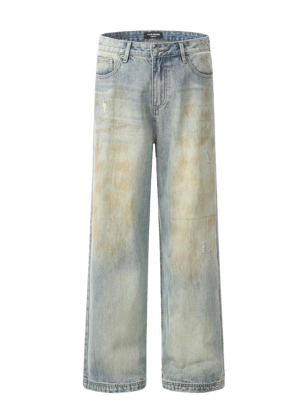 Men's Washed Wide-Leg Distressed Jeans