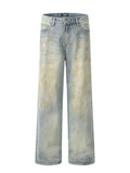 Men's Washed Wide-Leg Distressed Jeans