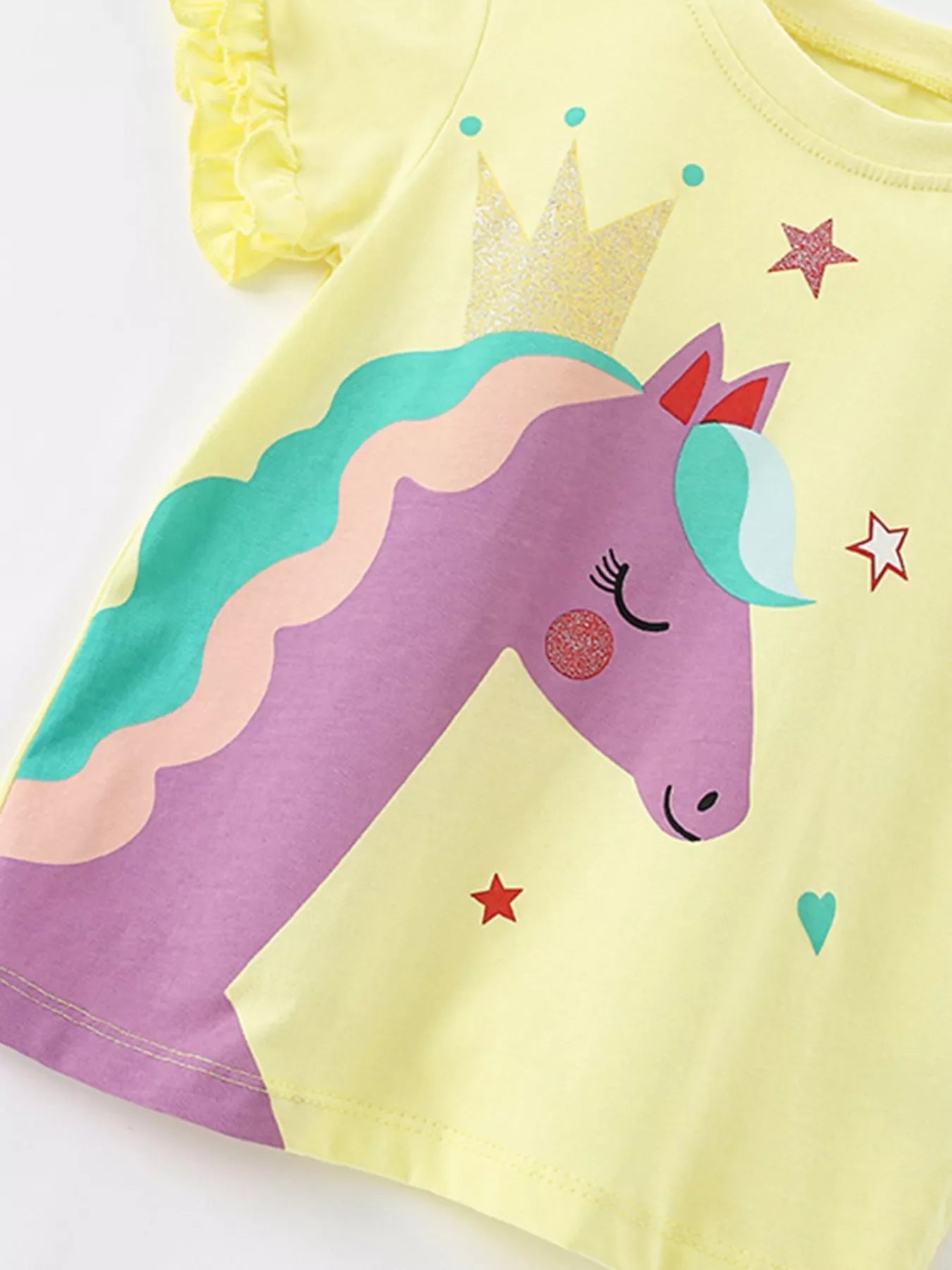 Children's Cute Unicorn Graphic Ruffle Sleeve T-Shirt