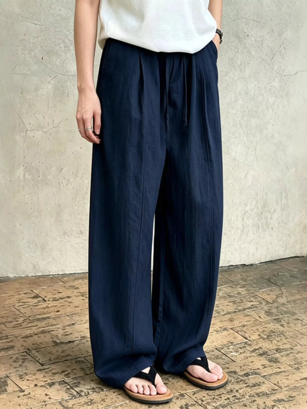 Men's Plus Size Wide Leg Pants with Drawstring Waist