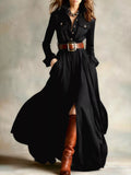 Button Front Long Sleeve Maxi Dress