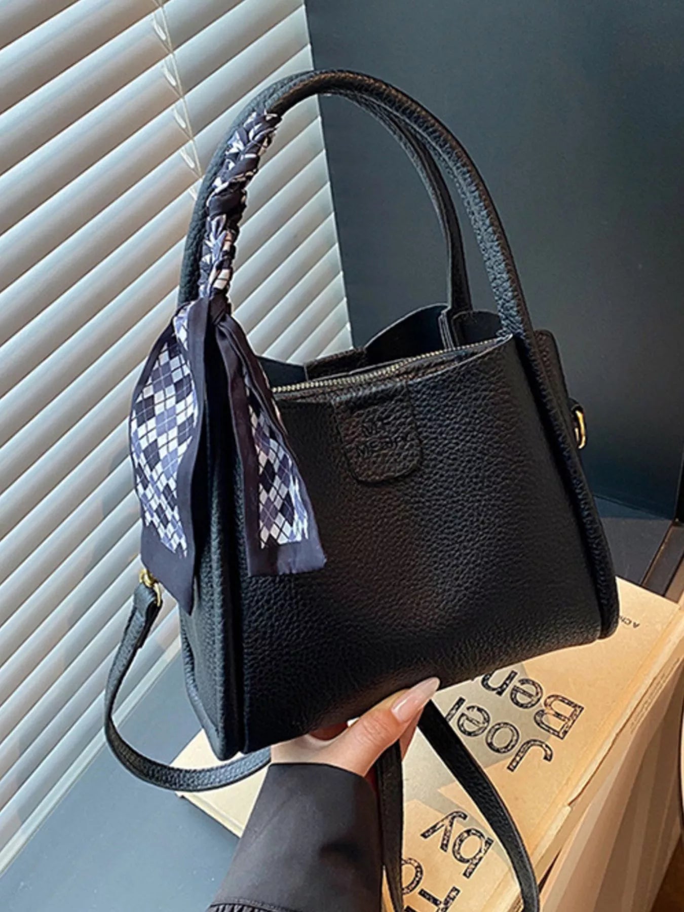 Leather Crossbody Bag with Scarf Accent