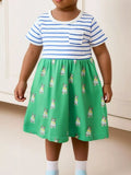 Children's Striped Dog Print Short Sleeve Dress