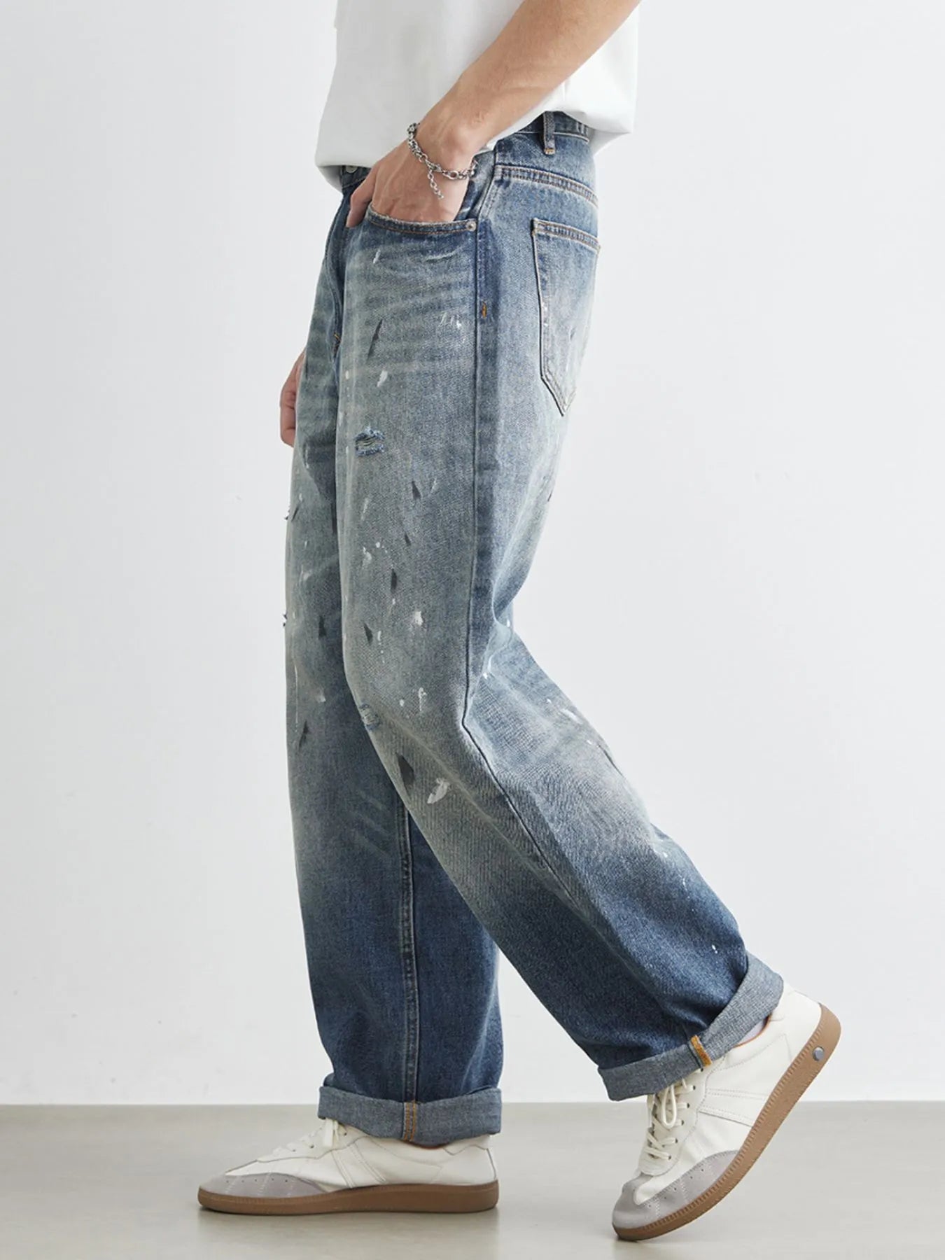 Men's Distressed Paint Splatter Relaxed Fit Jeans