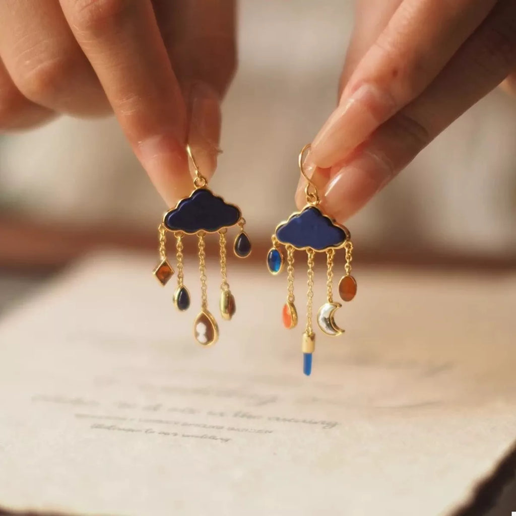 Cloud Dangle Earrings with Colorful Charms