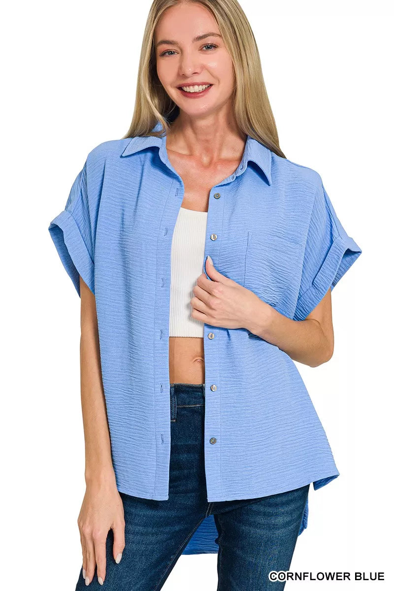 Zenana Woven Airflow Button Down Shirt