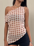 One-Shoulder Plaid Tank Top