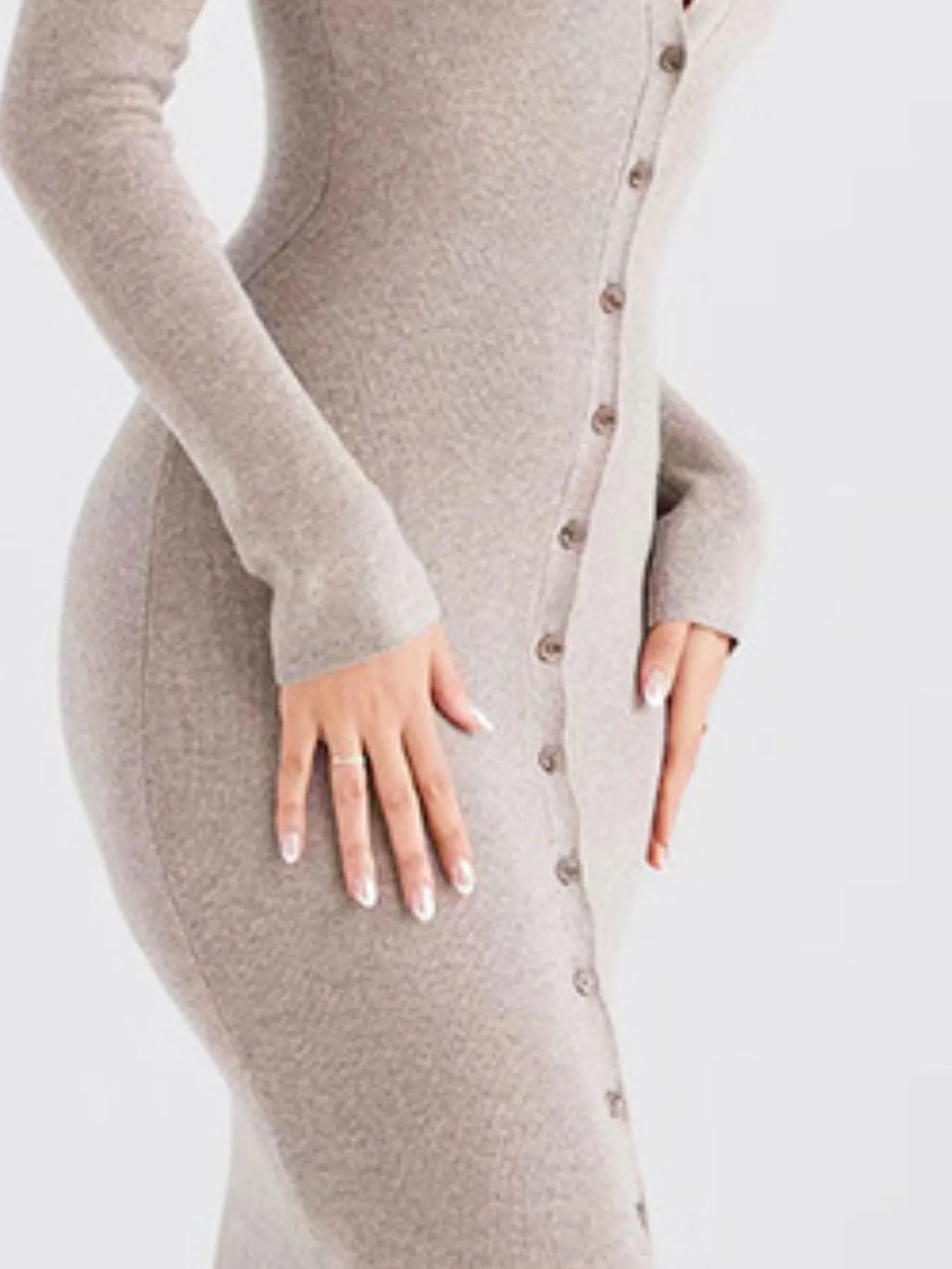 Button Front Long Sleeve Sweater Dress
