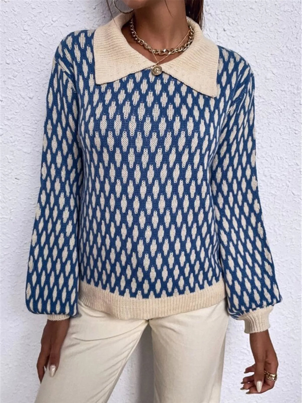 Diamond Pattern Peter Pan Collar Sweater