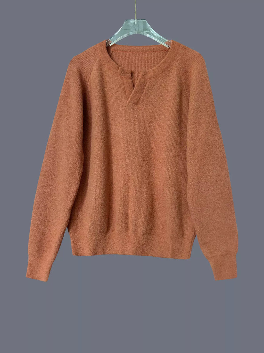 Notched Long Sleeve Sweater