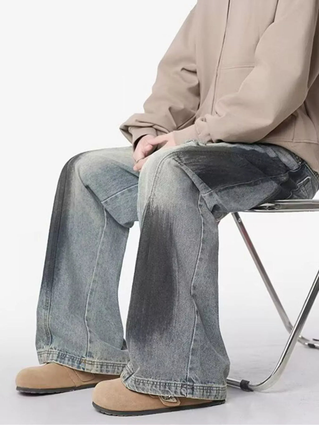 Men's Plus Size Distressed Wide Leg Jeans