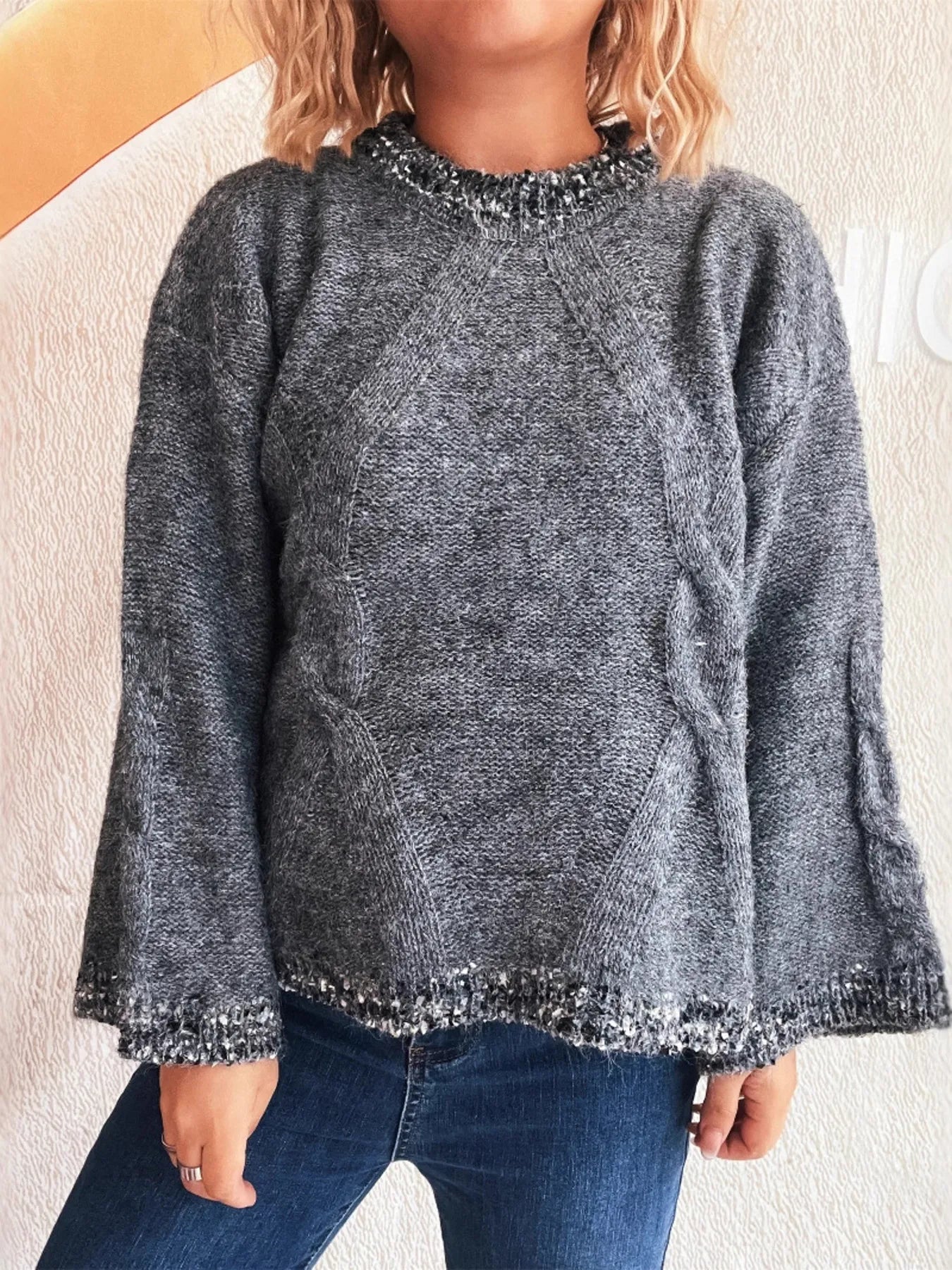 Contrast Trim Detail Round Neck Sweater