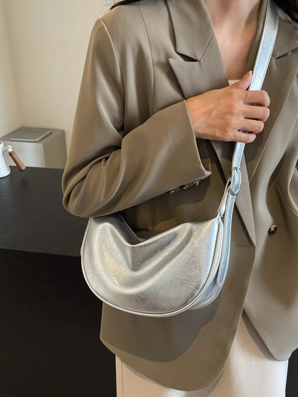 Adjustable Strap Crescent Crossbody Bag