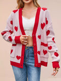 Heart Pattern Button-Up Knit Cardigan