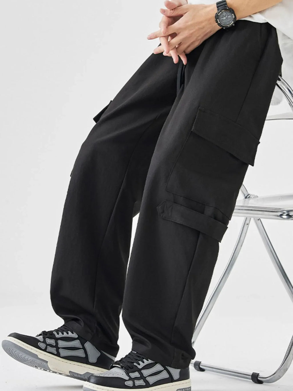 Men's Plus Size Multi-Pocket Cargo Utility Pants with Drawstring Waist