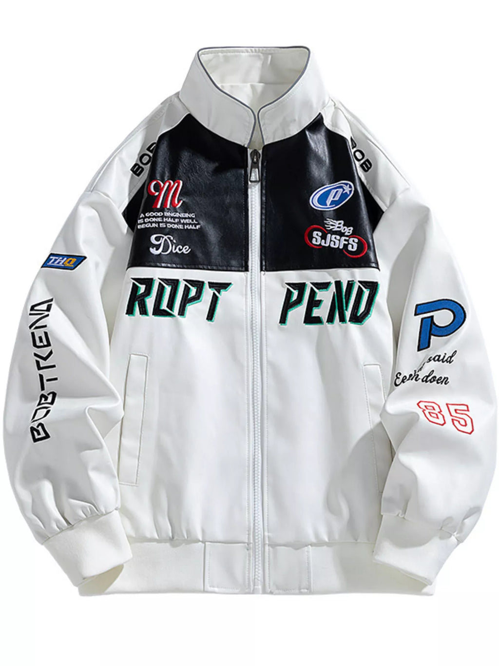 Men's Plus Size Racing-Inspired Zip Up Jacket