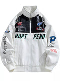 Men's Plus Size Racing-Inspired Zip Up Jacket