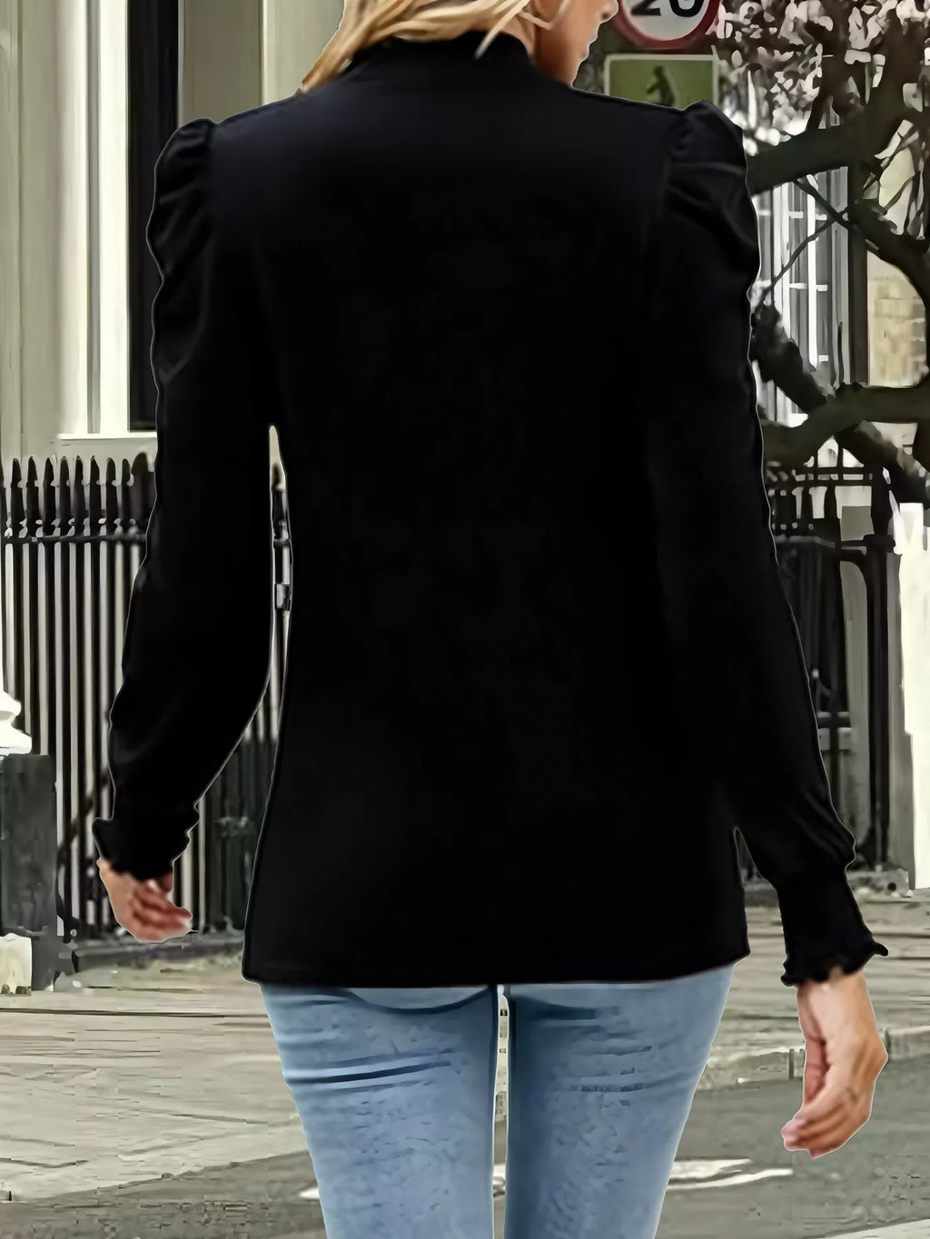 Mock Neck Puff Sleeve Blouse