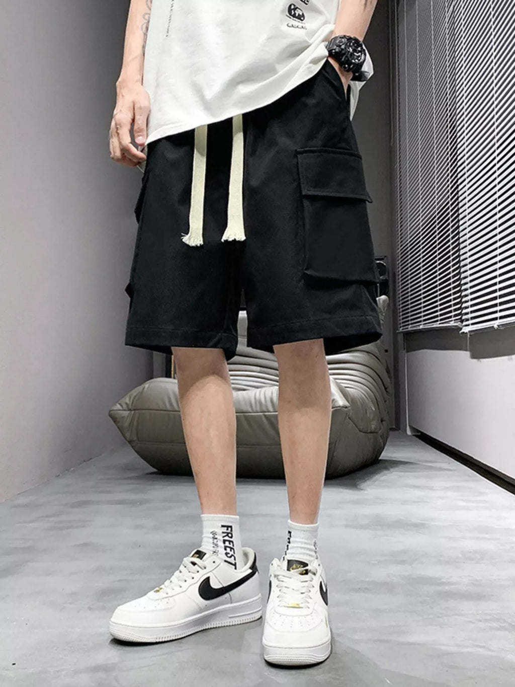 Men's Plus Size Casual Cargo Shorts with Drawstring
