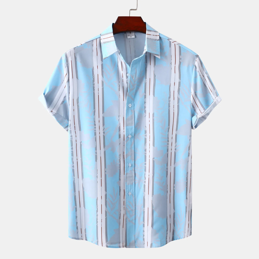 Men's Plus Size Casual Striped Short Sleeve Button-Up Shirt