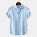 Men's Plus Size Casual Striped Short Sleeve Button-Up Shirt