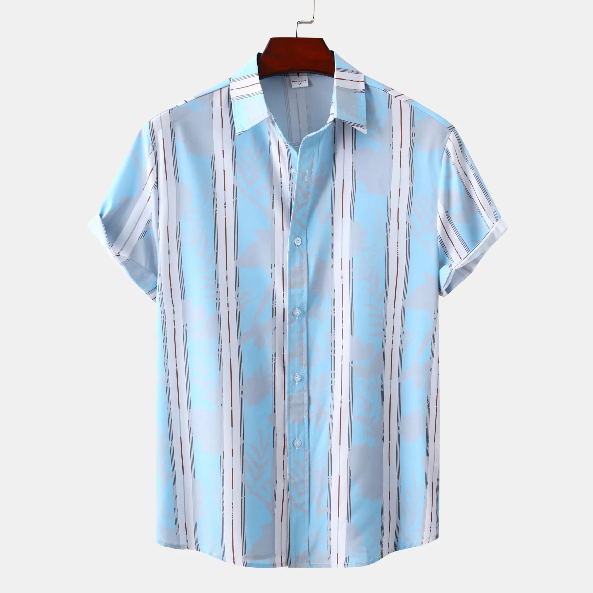 Men's Plus Size Casual Striped Short Sleeve Button-Up Shirt