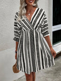 Geometric Print V-Neck Mini Dress