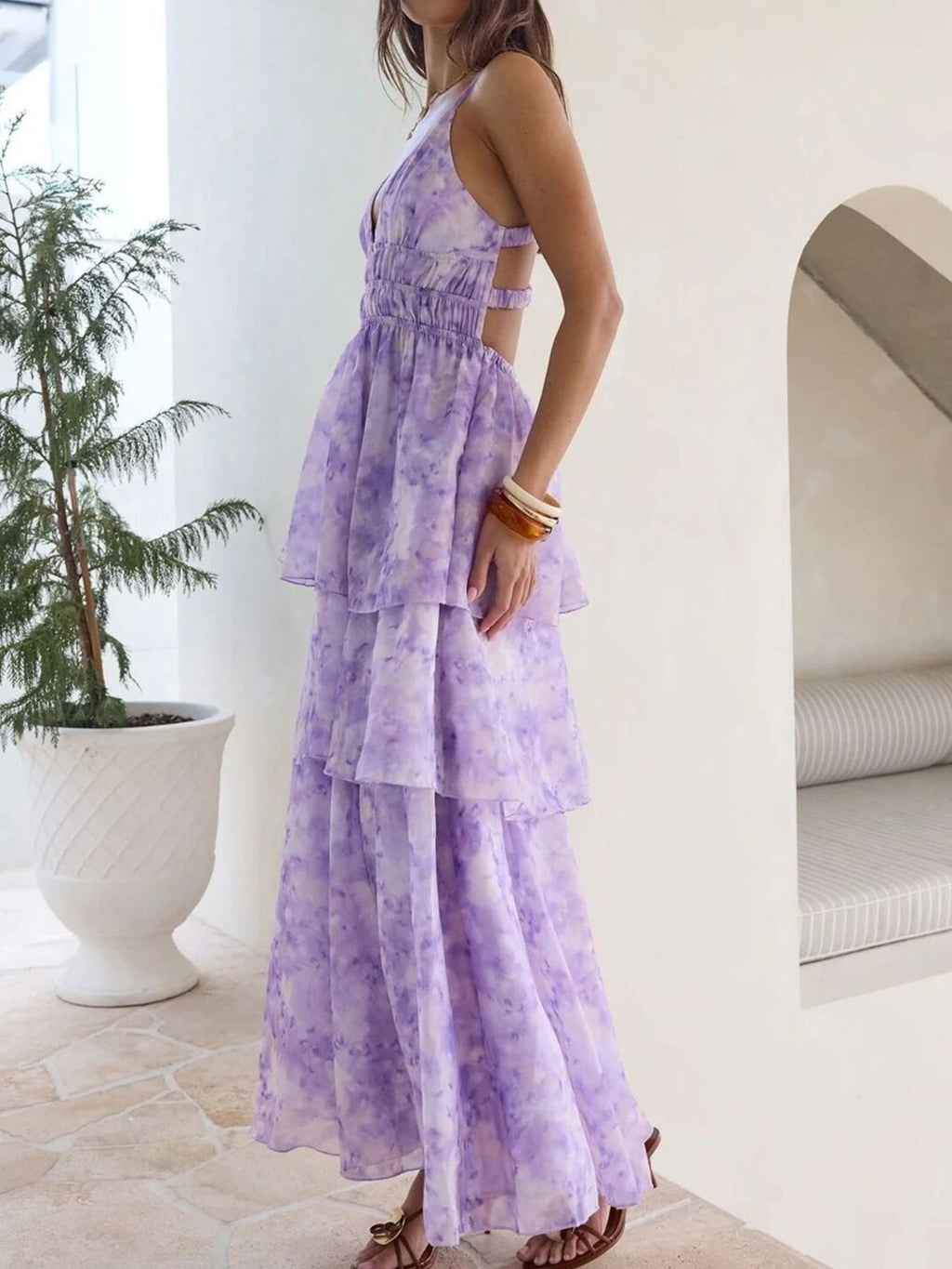 Tie-Dye Ruffled Layered Maxi Dress