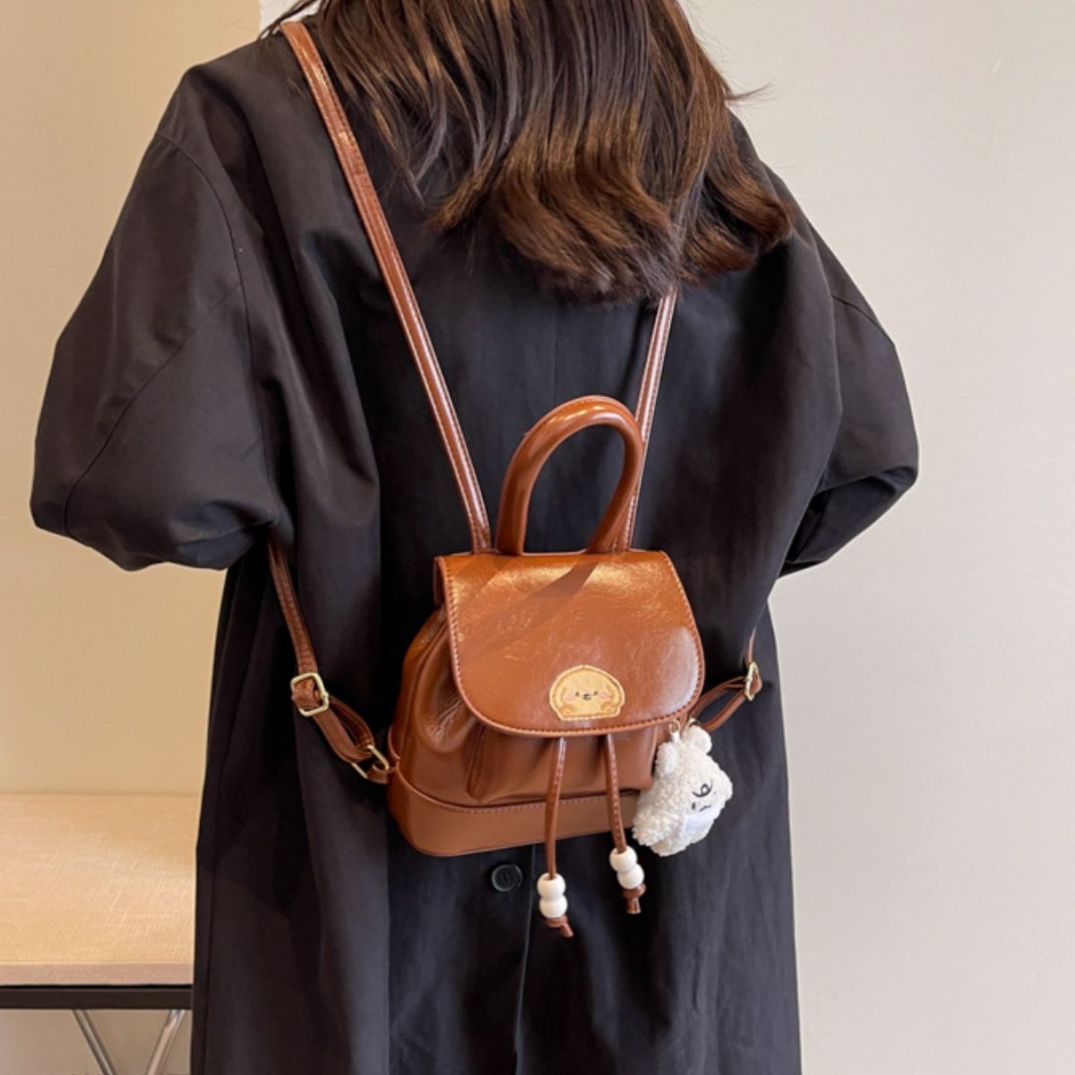 Puppy Patch Leather Backpack Bag