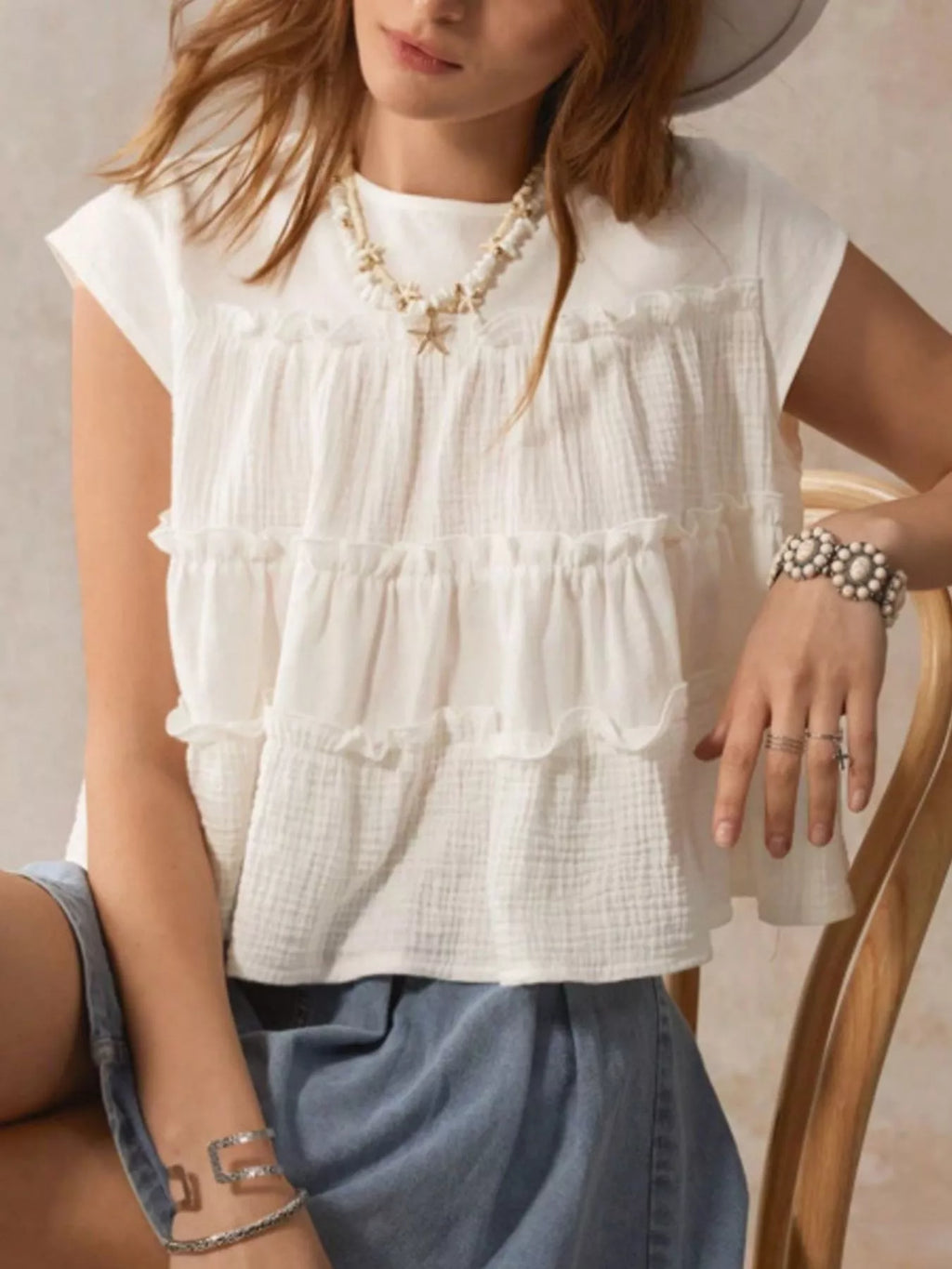 Tiered Cap Sleeve Blouse