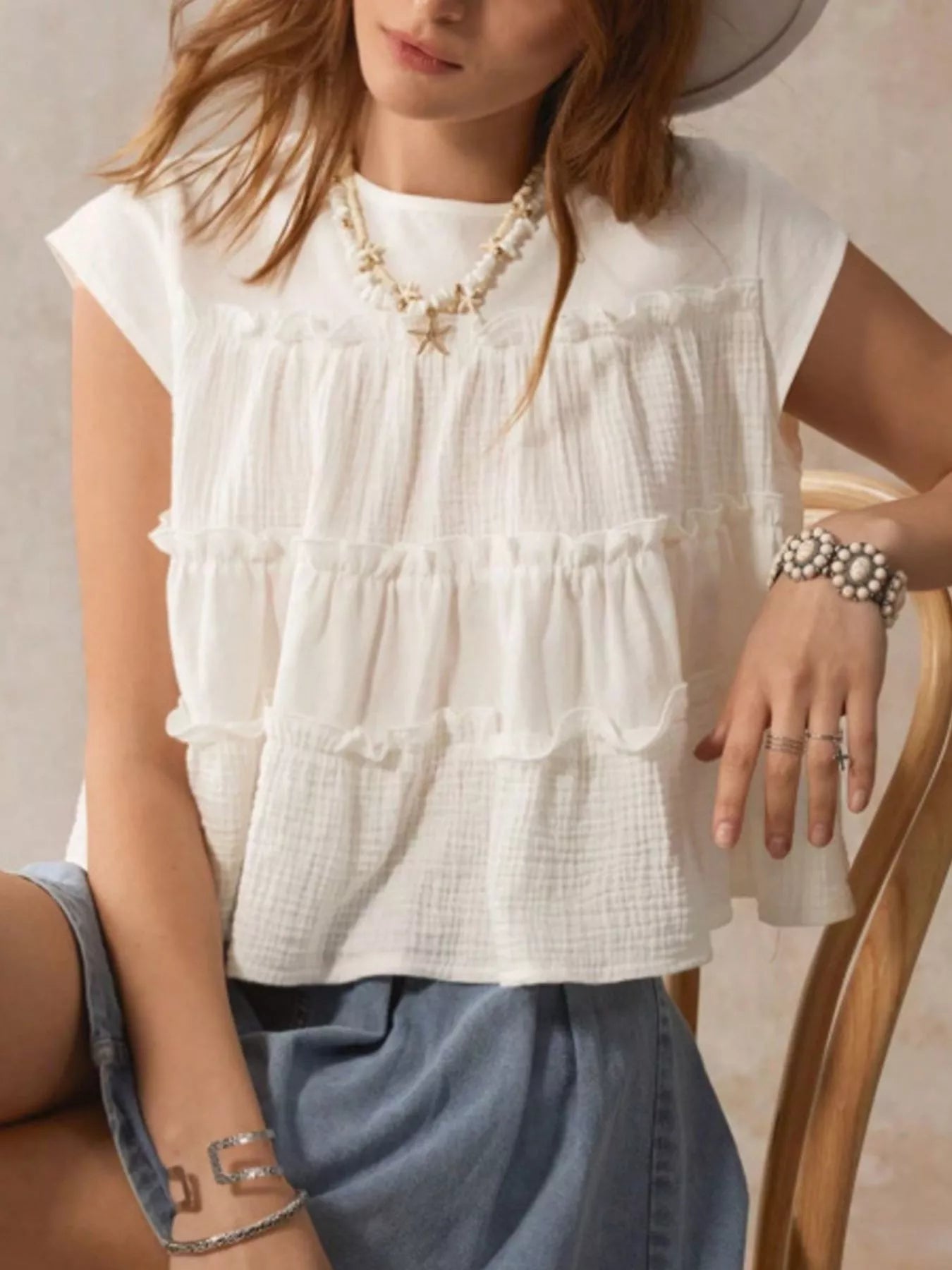 Tiered Cap Sleeve Blouse