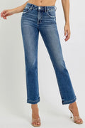 RISEN Full Size Tummy Control Elastic Band Mid Rise Straight Jeans Plus Size