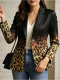 Leopard Print Contrast Long Sleeve Blazer