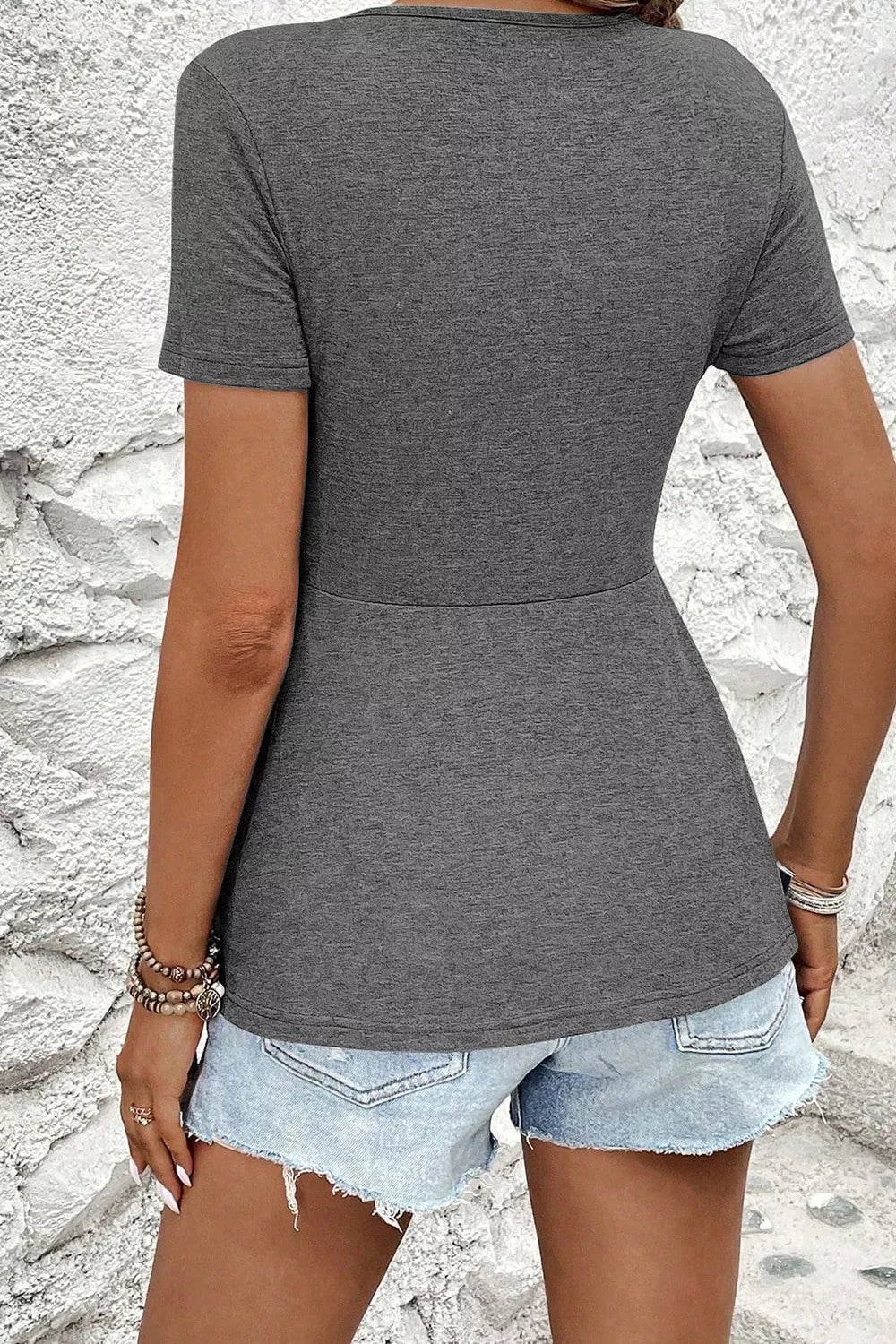 Twist Front V-Neck Short Sleeve Casual Blouse