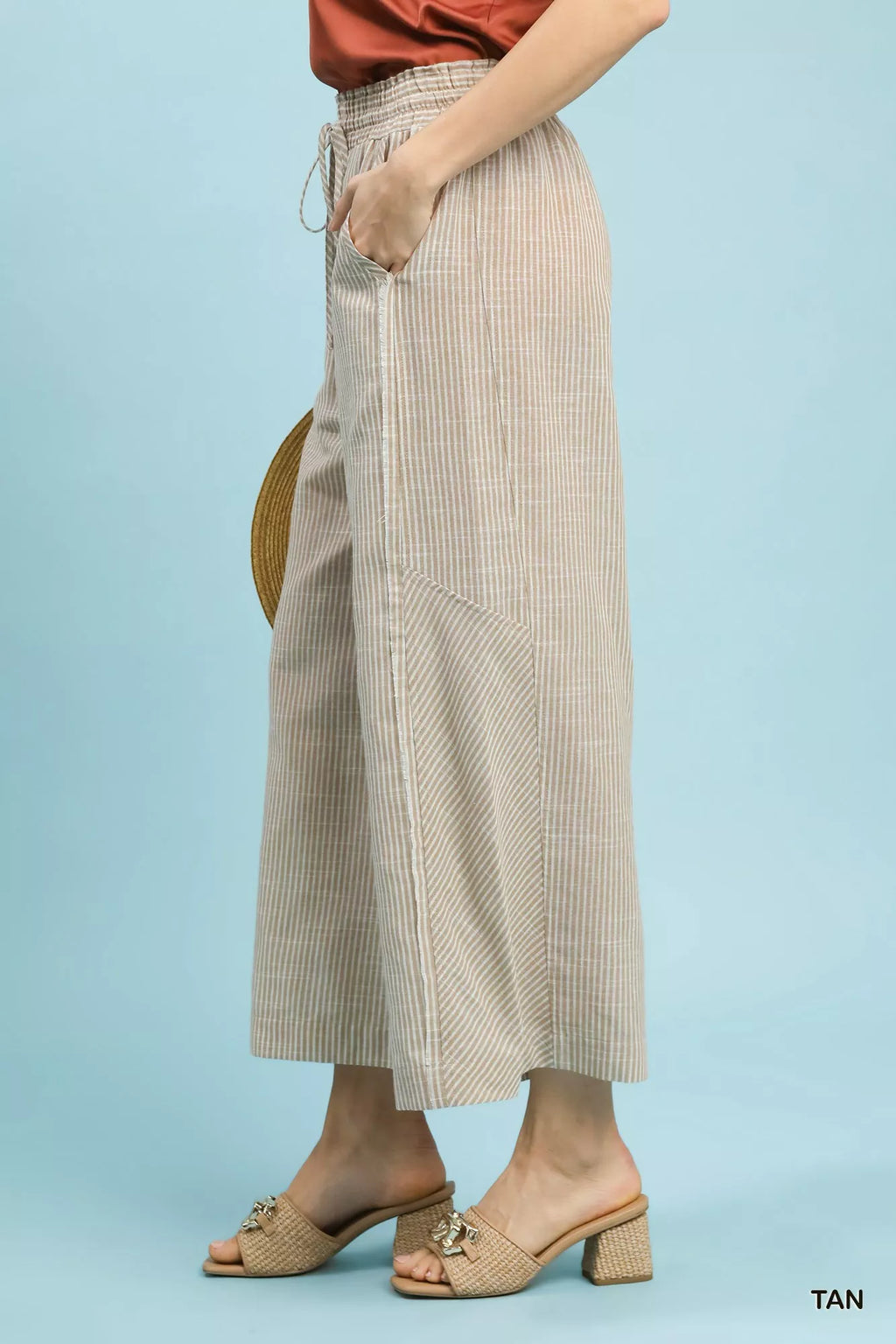 Umgee Linen Blend Striped Wide Leg Pants