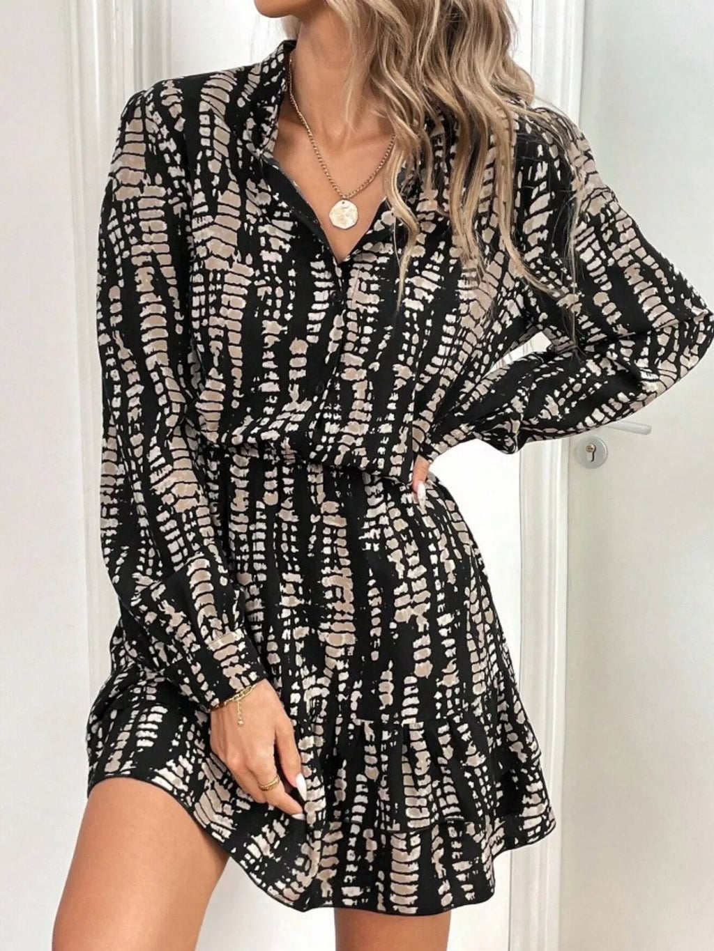 Ruffled Hem Long Sleeve Mini Dress