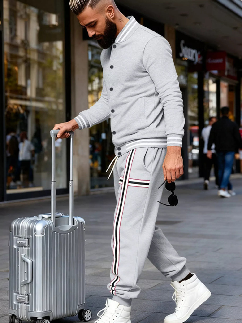 Men's Full Size Striped Long Sleeve Top and Pants Set Plus Size