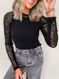 Leopard Mesh Patchwork Knit Long Sleeve Top