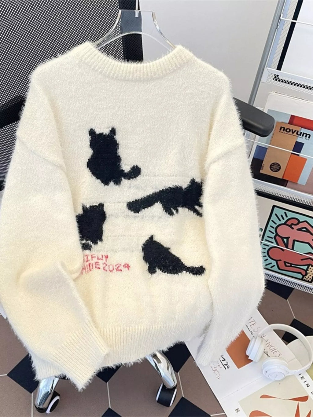 Men's Cute Cat Fuzzy Knit Pullover