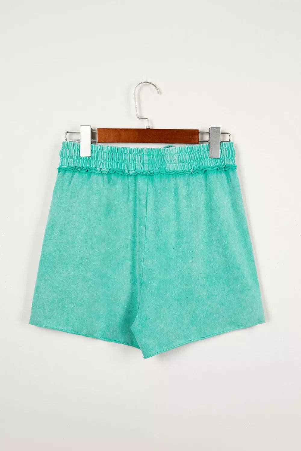 Mineral Washed Drawstring Elastic Waist Raw Cut Shorts