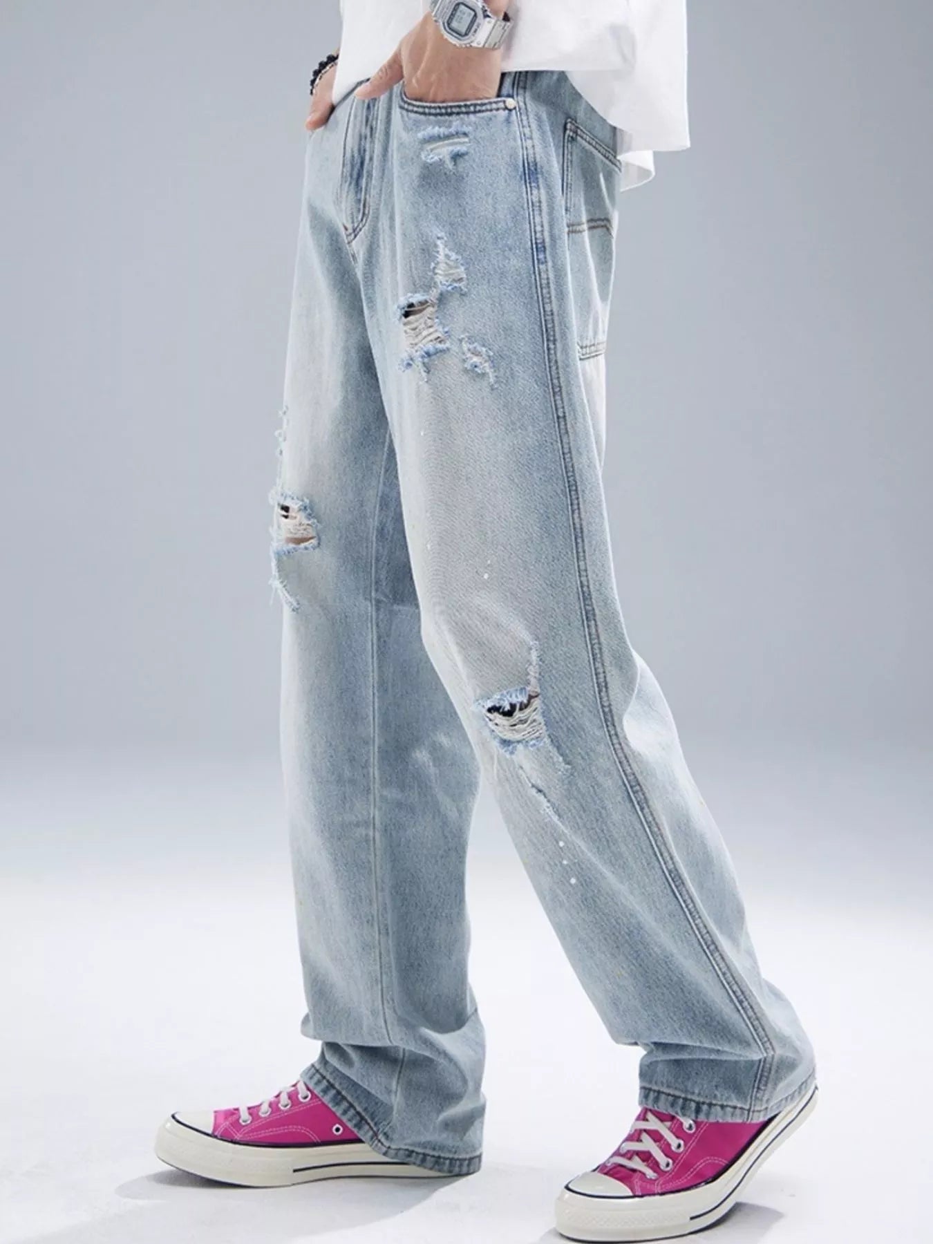 Men's Distressed Wide Leg Jeans