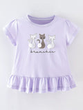 Children's Cats Round Neck Ruffle Hem T-Shirt