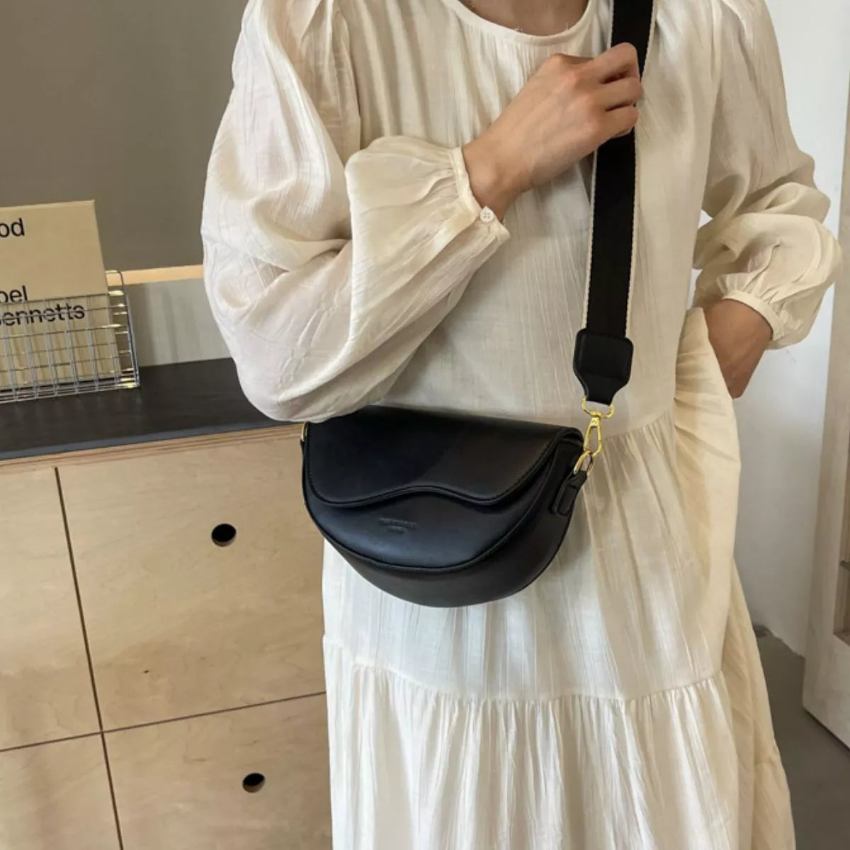 Leather Crescent Crossbody Bag