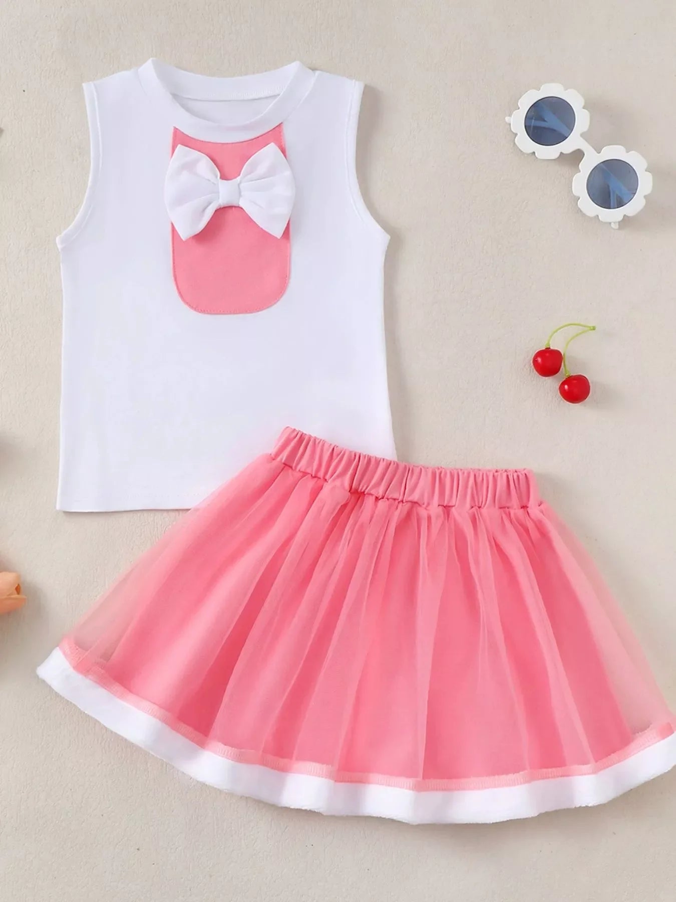 Children's Bow Tank & Pleated Skirt Set