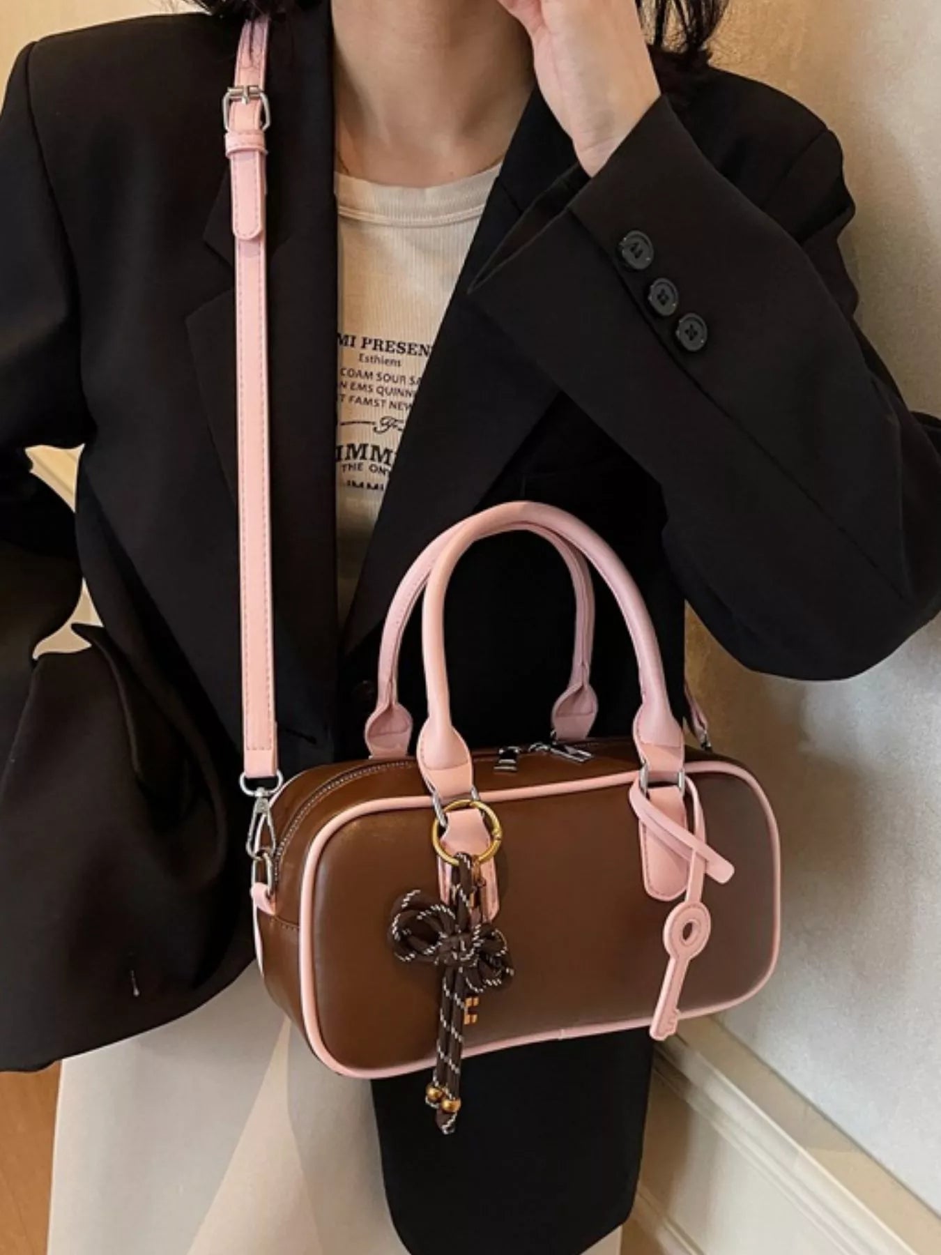 Barrel Crossbody Bag with Key Charm