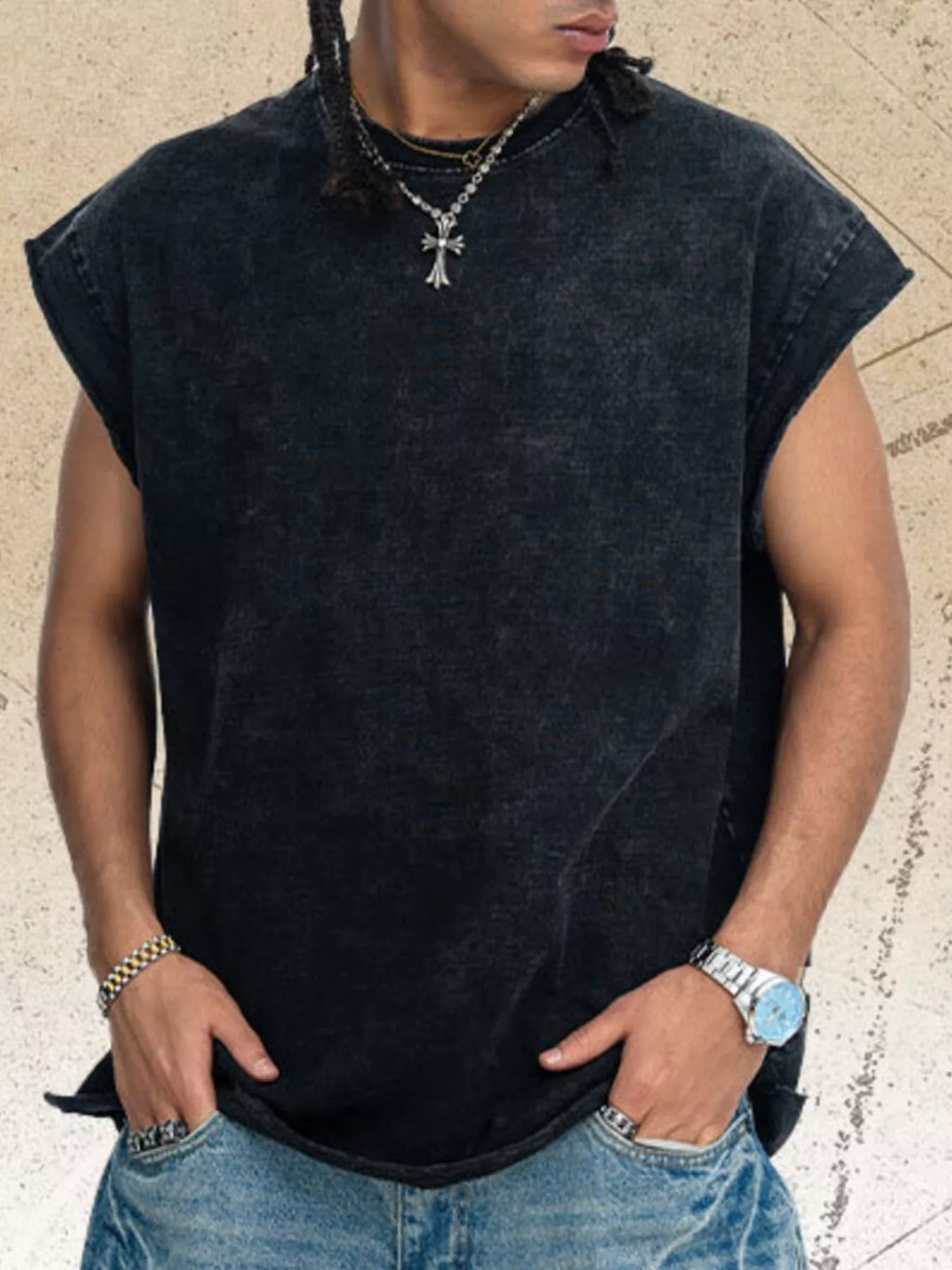 Men's Washed Round Neck Tank