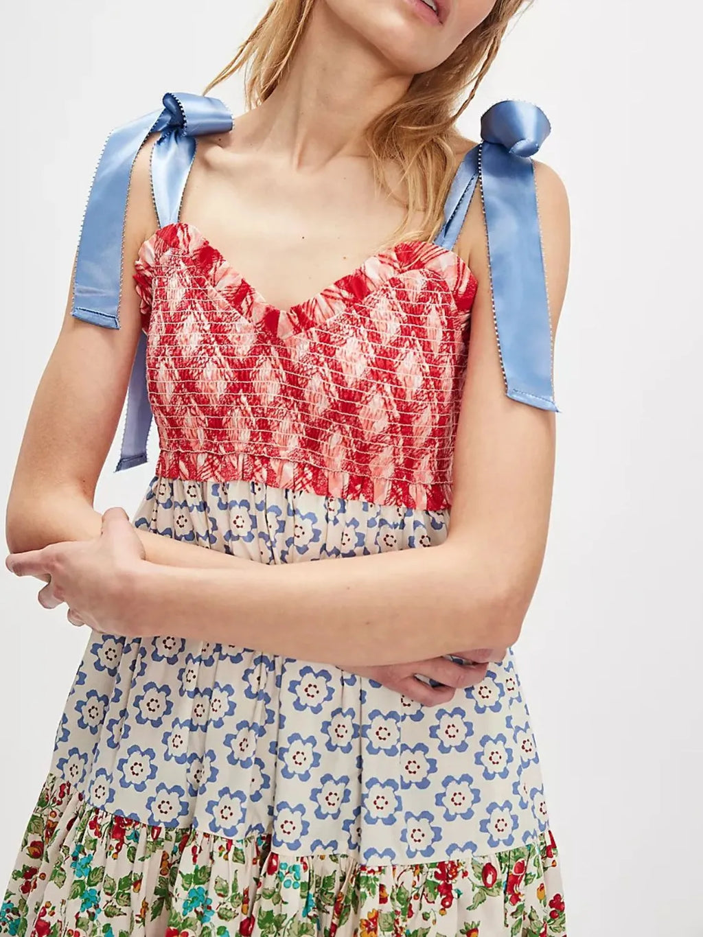 Printed V-Neck Tie Shoulder Cami Dress