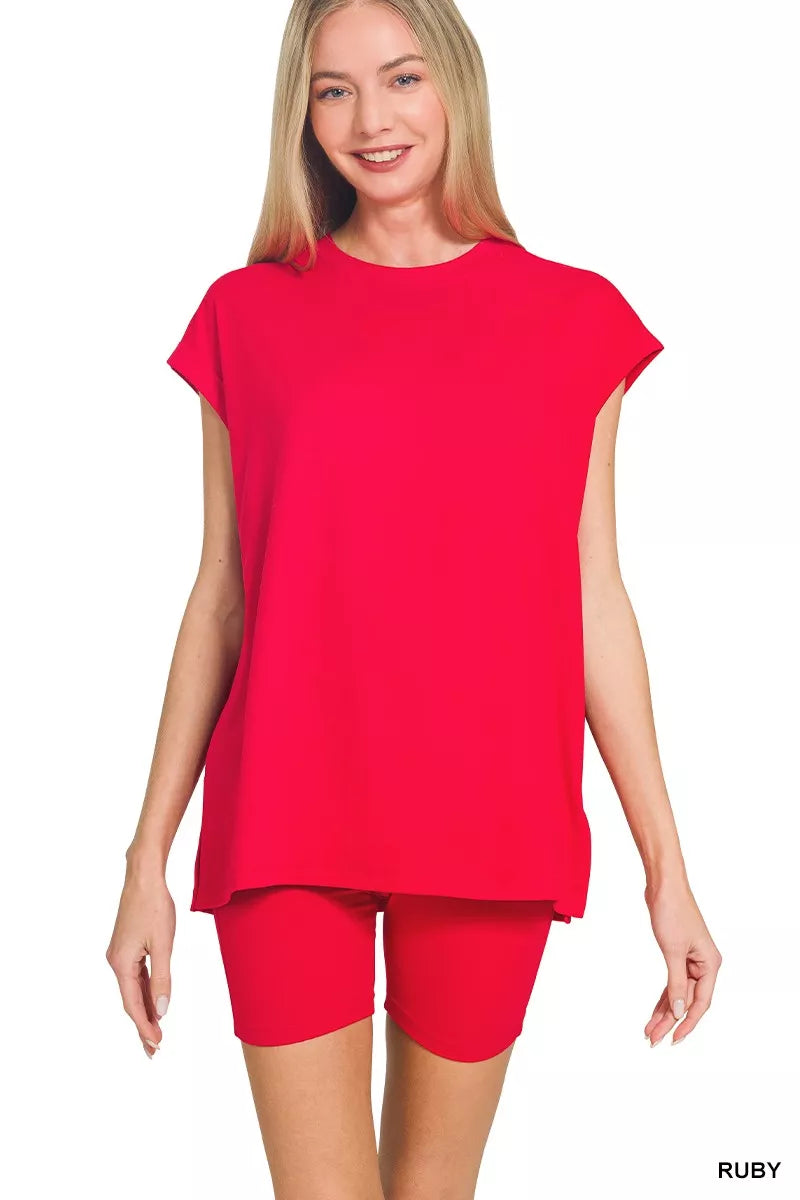 Zenana Brushed Dty Microfiber Top & Biker Shorts