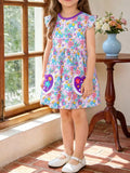 Children's Butterfly & Heart Print Pocket Ruffle Sleeve Dress