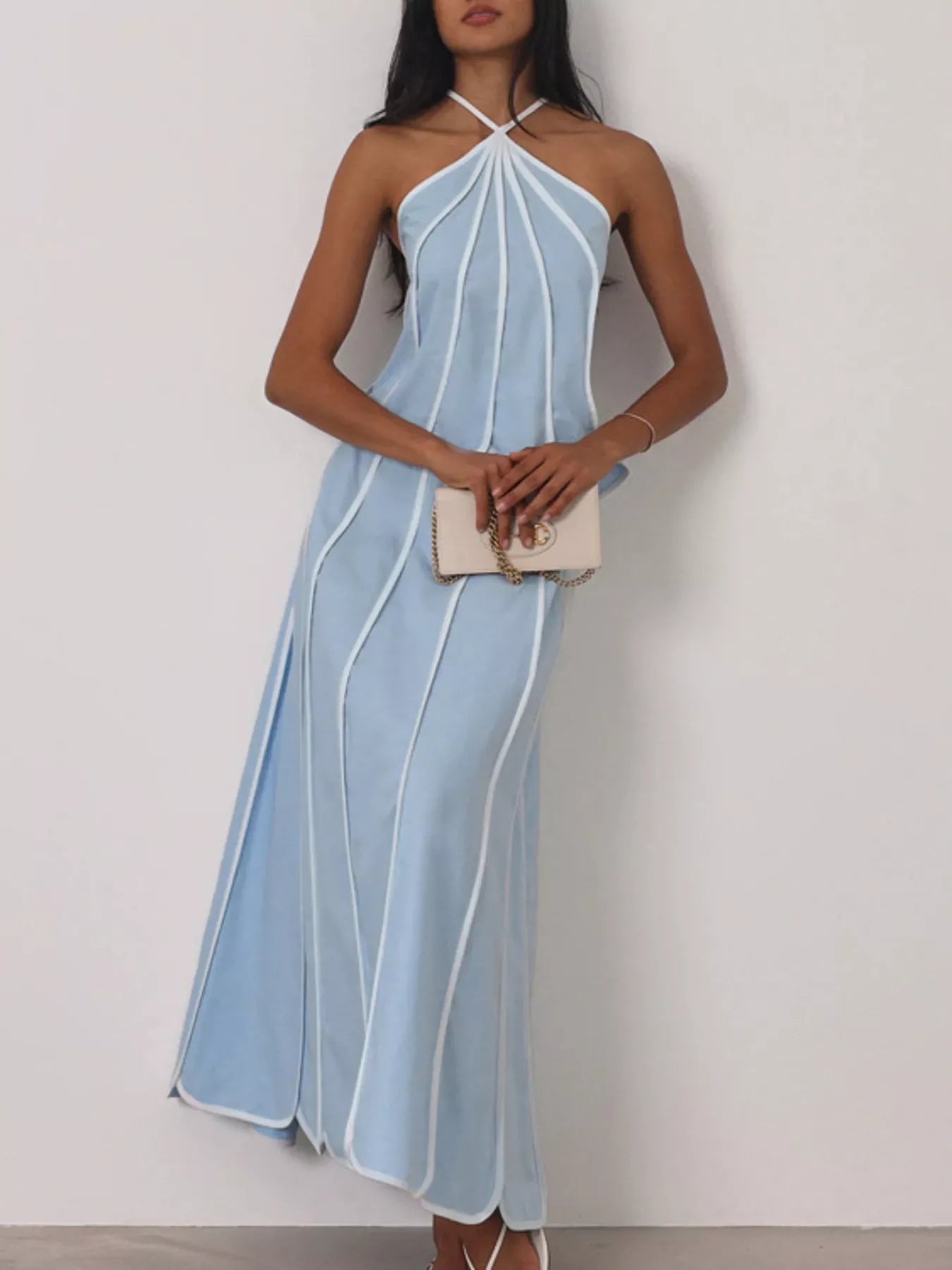 Halter Neck Scalloped Hem Top and Skirt Set